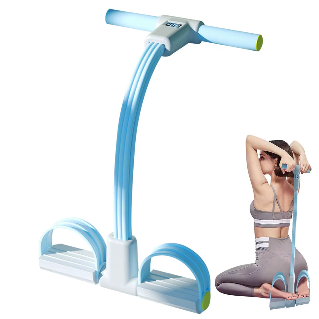 6-Tube Fitness Pedal Resistance Band with LED Display Yoga Strap Pedal Puller Sit-Ups Tension Rope Elastic Workout Pedal Puller