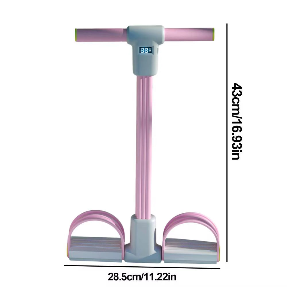 6-Tube Fitness Pedal Resistance Band with LED Display Yoga Strap Pedal Puller Sit-Ups Tension Rope Elastic Workout Pedal Puller